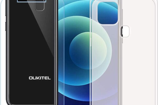 FZYM Case for Oukitel C22 + Tempered Glass Screen Protector Protective Film,Slim Semi-Transparent Soft Gel TPU Silicone Protection Phone Case Cover for Oukitel C22 (5.86″)