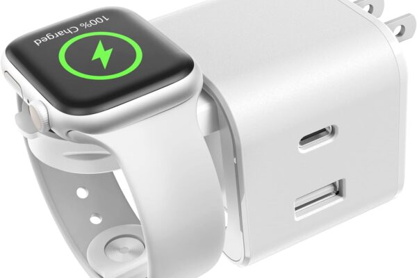 36W for Apple Charging Block with Built-in Watch Charger, Foldable PD Fast Charger Block for iPhone, Dual Ports Wall Charger Compatible with Apple Watch iPhone AirPods (White)