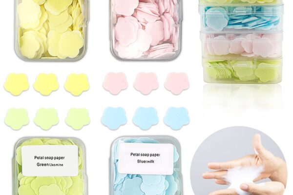 FERCAISH 400 Petal Soap Sheets, Portable and Dissolvable Soap Paper Sheets for Hand Washing and Cleaning, Perfect for Children and Adults on Outdoor Travel and Camping Hiking(4 Box Set)