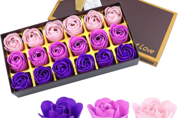 JIALEEY Floral Scented Bath Soap Rose Flower Petals, Plant Essential Oil Rose Soap Set, Best Gifts Ideas for Her Women Girls Mom Birthdays Christmas, 18 PCS Purple