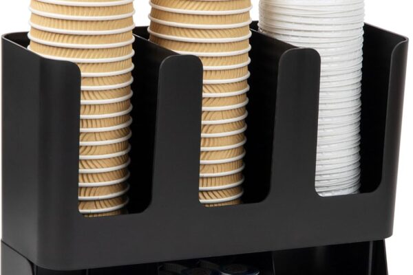 Mind Reader 6 Compartment Upright Breakroom Coffee Condiment and Cup Storage Organizer, Black