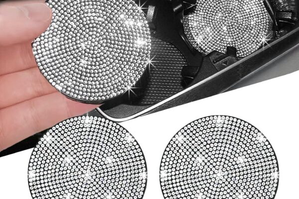 NBTEPEM 2pcs Bling Car Cup Holder Coaster, 2.75 inch Anti-Slip Shockproof Universal Fashion Coasters Insert Crystal Rhinestone Automotive Interior Accessories for Women (2 pcs, White)