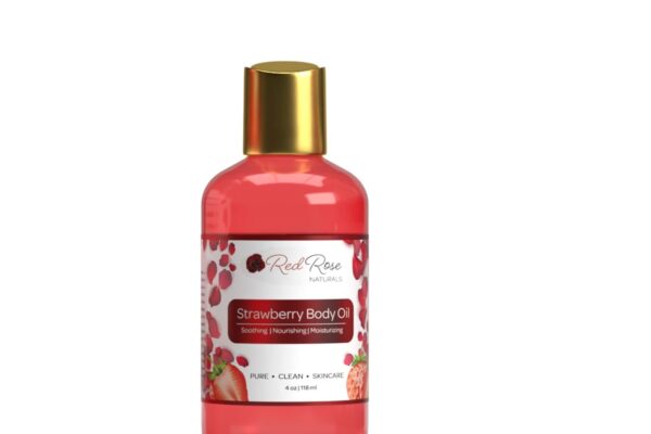 Red Rose Naturals Strawberry Body Oil, Natural Body Oil For Women, Shower and Bath Perfume, Hydrating & Deep Moisturizing, Reduce Dry Skin, Long Lasting Fragrance, Vegan – 4 fl. oz