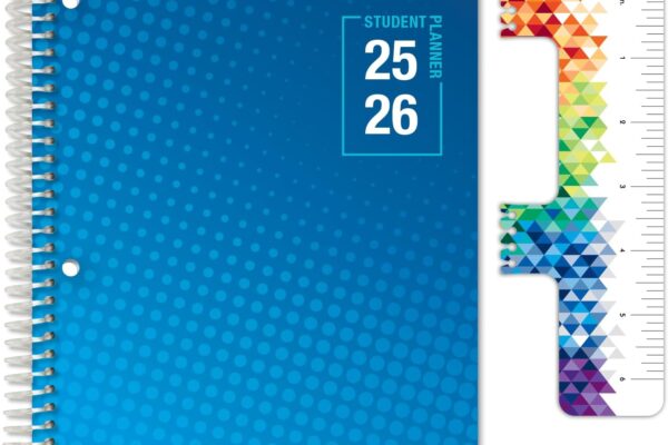 Global Datebooks Dated Middle School or High School Student Planner for Academic Year 2025-2026 Includes Ruler/Bookmark and Planning Stickers (Matrix Style – 7″x9″ – Halftone Blue)