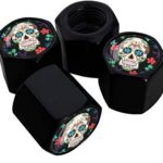 Metal Car Wheel Tire Valve Stem Caps 4 Pack Sugar Skull Print Aluminum Car Tire Air Valve Caps for Cars, Trucks, Bikes, Motorcycles, Bicycles, Corrosion Resistant