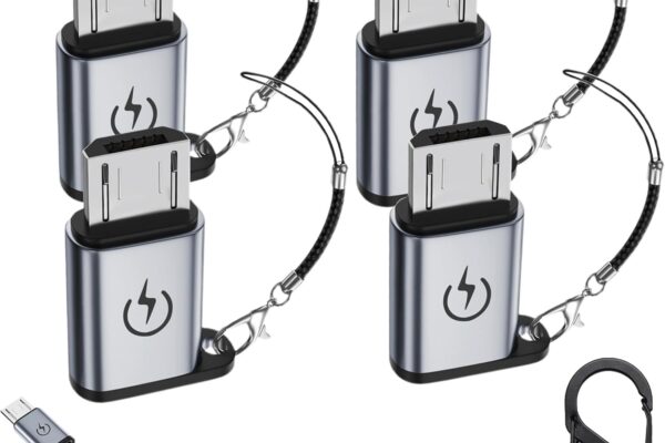 Micro USB to USB C Adapter (4 Pack),Type C Female to Micro Male Conversion Connector,with Lanyard Keychain,Compatible with Samsung Galaxy S7/S7 Edge,Micro USB Devices (Gray)