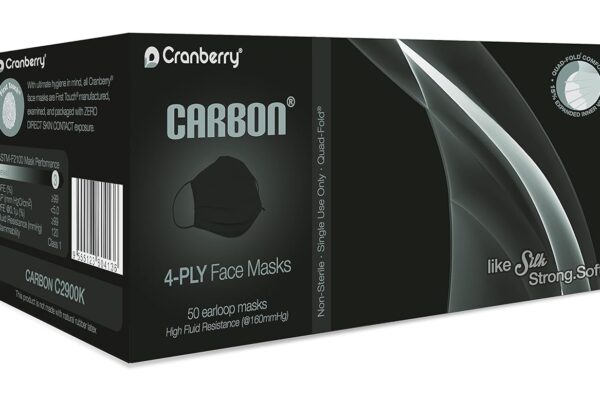 Cranberry USA C2900K Cranberry Carbon Earloop Face Masks, Black (Pack of 50)
