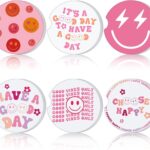 Zubebe 6 Pcs Car Coasters Pink Car Cup Holder Preppy Accessories for Women Absorbent Anti Slip Cup Coaster with Finger Notch Cute Smile Drink Mat Gifts for Girl Students