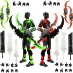 T13 New Action Figure Set (Assembly Completed), 3D Printed Multi-Jointed Movable Titan 13 Dummy Lucky 13 Mobile Robot, Nova 13 Action Figures Desktop Decorations for Game Lovers Toy (Black Red Green)